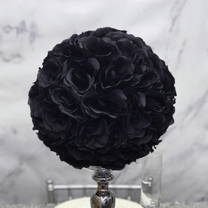 Black Kissing Ball. Black WEDDING CENTERPIECE. Black Pomander. Black Flower Ball. Flower Girl Bouquet. Black Silk Rose Ball. Pick Your Size.
