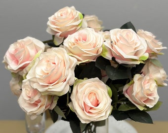 PINK BLUSH Rose Bouquet with PREMIUM Silk Roses. Wedding Centerpiece Roses. Artificial Flowers. Flower Bouquet. Pick Rose Color.