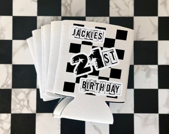 Personalized Checker Birthday Cozies - Set of 5 Racing-Inspired Custom Beer Sleeve Drink Coolers