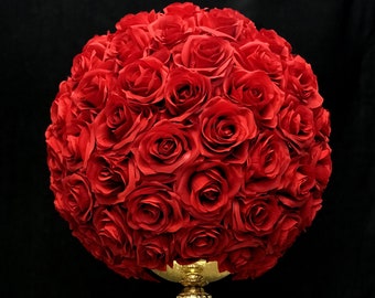 RED Flower Ball made of Premium Silk Real Touch Roses.  Red WEDDING CENTERPIECE. Red Quinceanera. Red Sweet 16. Red Rose Ball. Pick Color