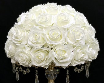 IVORY ROSE ARRANGEMENT. Ivory Wedding Centerpiece. Ivory Centerpiece. Ivory  Floating Pomander. Pick Rose Color. Ivory Rustic Centerpiece.