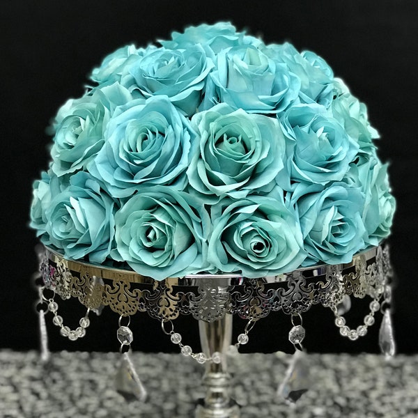 AQUA CENTERPIECE Arrangement. AQUA Rose Arrangement. Pick Color. Aqua Bouquet. Aqua Quinceanera. Aqua Birthday. Beach Wedding. Aqua Wedding