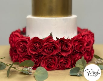 RED ROSE Cake Stand With Mirrored Top Red Wedding Cake Stand Flower Cake Stand Birthday Cake Anniversary Cake