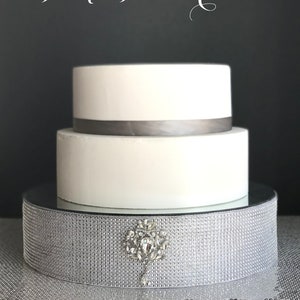 RHINESTONE Cake Stand With BROOCH. Round Bling Cake Stand. Silver Cake Stand. Mirrored Cake Stand. Wedding Cake Stand. PICK Rhinestone Color