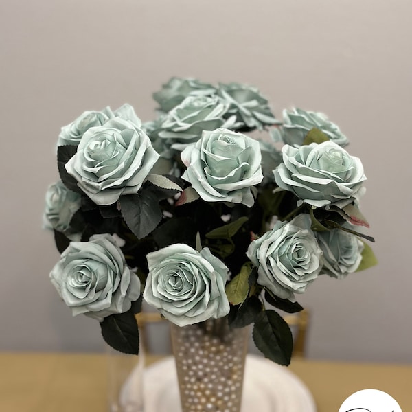 DUSTY SAGE Green Rose Bouquet with PREMIUM Silk Roses. Wedding Centerpiece Roses. Artificial Flowers. Flower Bouquet. Pick Rose Color.