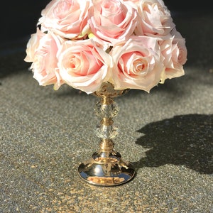 GOLD Centerpiece Stand With CRYSTAL ACCENT. Gold Candle Holder. Gold Wedding Centerpiece. Gold Wedding Decor. Gold Vase.