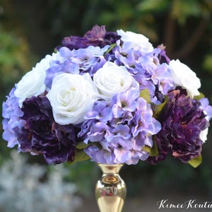 Plum Lavender Wedding Centerpiece: Peonies, Hydrangeas, Roses