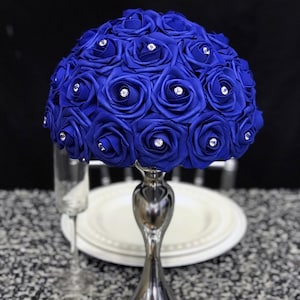 ROYAL BLUE Rose Arrangement with RHINESTONES. Floating Flower Ball. Pick Rose Color. Royal Blue Centerpiece. Royal Blue Wedding Centerpiece