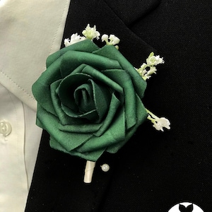 Emerald Green Rose Boutonniere: Wedding Groomsmen Accessory