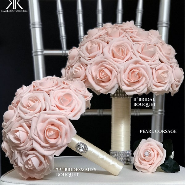 Sparkly Cuffs BRIDAL BOUQUET. Pink Blush Bridal Bouquet. Pink Blush Wedding. Brooch Bouquet. Pick Rose Color. Quinceanera Bouquet