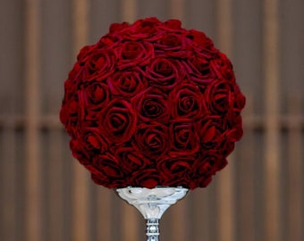 BURGUNDY/DEEP RED Rose Ball.  Deep Red Wedding Centerpiece. Burgundy Flower Ball. Burgundy Pomander. Real Touch Roses. Pick Color