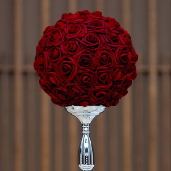 BURGUNDY/DEEP RED Rose Ball.  Deep Red Wedding Centerpiece. Burgundy Flower Ball. Burgundy Pomander. Real Touch Roses. Pick Color