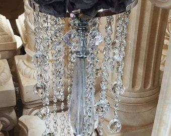 Crystal Centerpiece Stand With Crystal Globe Hanging Ornaments. Crystal Candle Holder. Crsytal Wedding Centerpiece.
