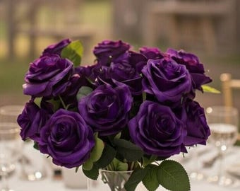 Purple Silk Rose Bouquet: DIY Wedding Centerpiece, Home Decor Artificial Flowers