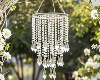 Hanging Iridescent Bead Acrylic Crystal Chandelier: Glam Wedding Decor, Baby Nursery Home Accent, Sparkling Ceiling Fixture