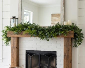 Rustic Eucalyptus Garland 6ft Faux Greenery for Home Decor, Farmhouse Mantle, Boho Table Runner, Rustic Modern Interior Styling