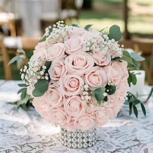 Blush Pink Rose Ball Centerpiece | Shabby Chic Rustic Wedding Pomander | Dusty Pink Silk Flower Kissing Ball | Romantic Tablescape Decor