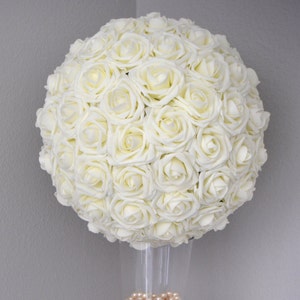 IVORY Flower Ball. Ivory Kissing Ball. Ivory Rose Ball. Ivory WEDDING CENTERPIECE. Flower Girl. Bridesmaid Bouquet. Wedding Decor. image 2