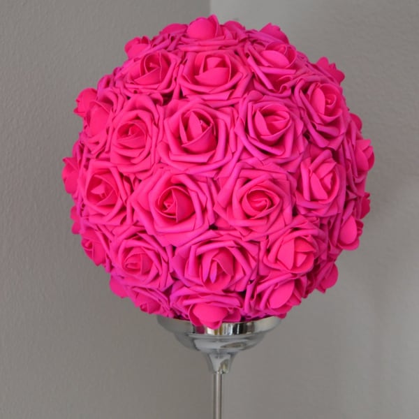 HOT PINK Flower Ball. Hot Pink Pomander. Kissing Ball. Flower Girl. Wedding Decor. Wedding Centerpiece.