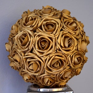 GOLD Flower Ball. GOLD WEDDING Centerpiece. Gold Kissing Ball. Gold Pomander. Pick Color. Sweet 16. Gold Bridal Shower. Gold Centerpiece