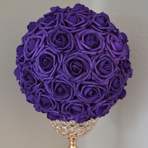 PURPLE Flower Ball Premium Real Touch Foam Rose WEDDING CENTERPIECE wedding pomander kissing ball 5" 6" 7" 8" 10" 12" 14" 16"