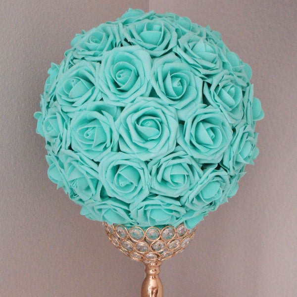Robins Egg Blue Kissing Ball. Wedding Centerpiece. Mint Flower Ball. Pomander. Wedding Decor. Flower Girl.