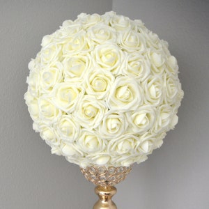 IVORY Flower Ball. Ivory Kissing Ball. Ivory Rose Ball. Ivory WEDDING CENTERPIECE. Flower Girl. Bridesmaid Bouquet. Wedding Decor. image 1