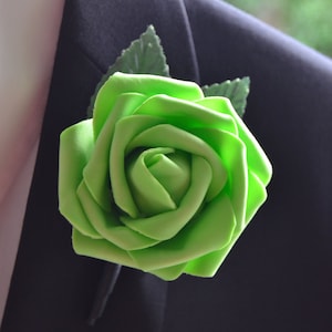 Lime Green Rose Boutonniere: Wedding Rhinestone Pin