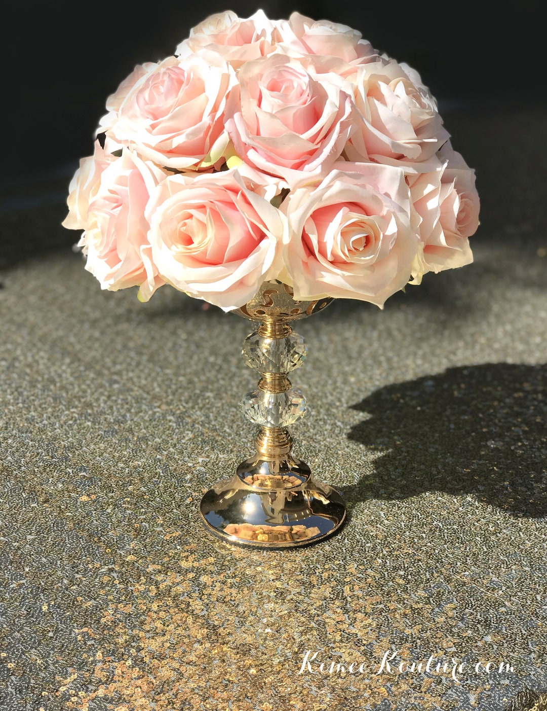 GOLD Centerpiece Stand With CRYSTAL ACCENT. Gold Candle Holder. Gold