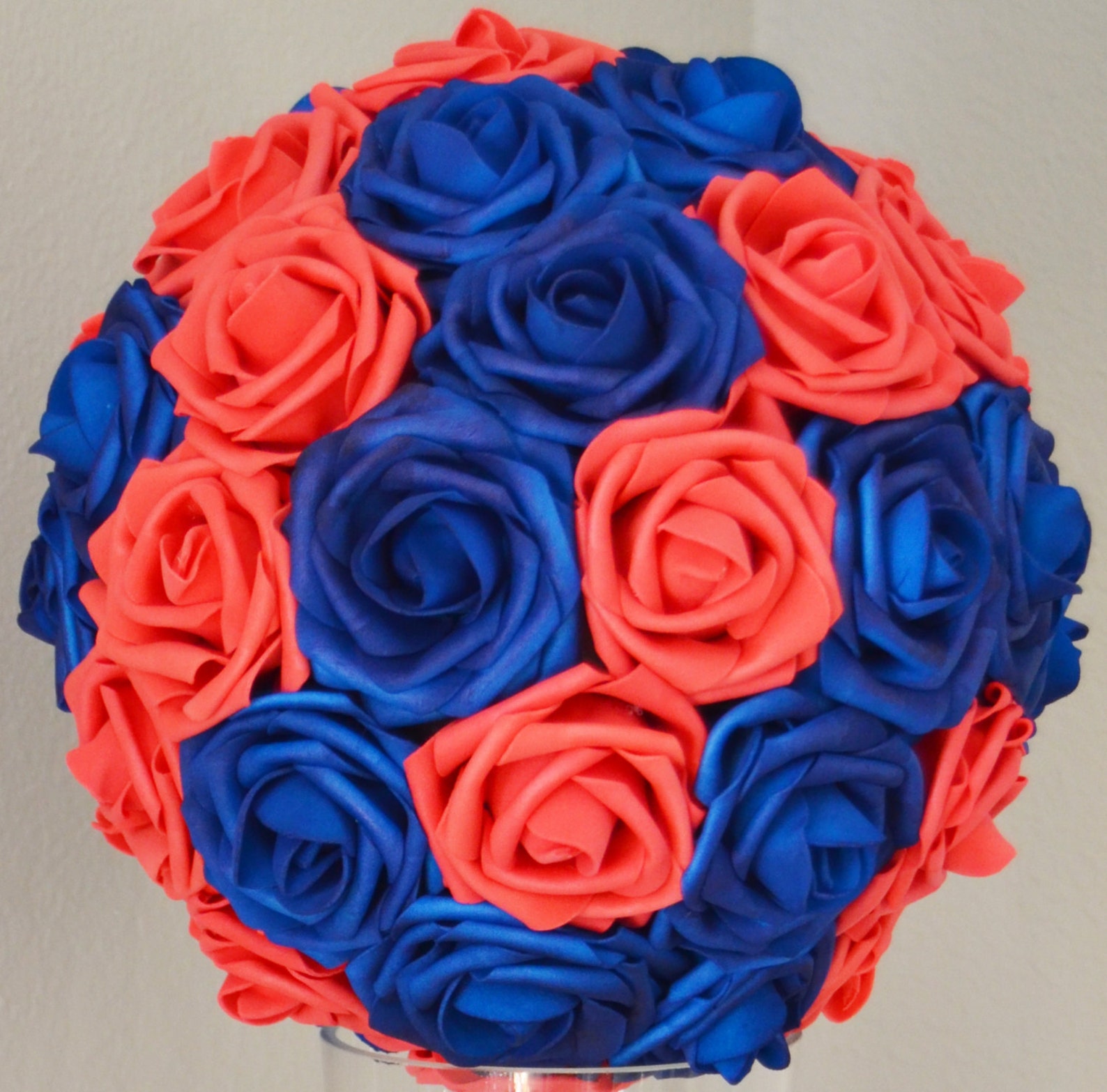 Coral & Blue Kissing Ball WEDDING CENTERPIECE Flower Ball Etsy