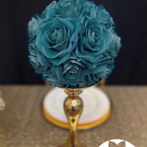 TEAL FLOWER BALL. Teal Kissing Ball. Teal Pomander. Silk Rose Ball. Teal Wedding Centerpiece. Pick Rose Color. Teal Centerpiece image 2