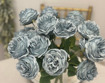 DUSTY BLUE Peony Bouquet. Wedding Centerpiece Peonies. Artificial Flowers. Flower Bouquet. Pick Color.