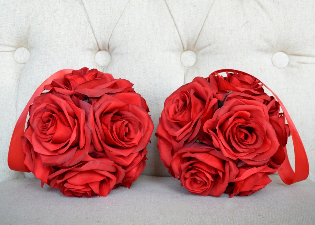 RED KISSING Ball. Red Flower Ball. RED Wedding. Red Rose Ball. Flower