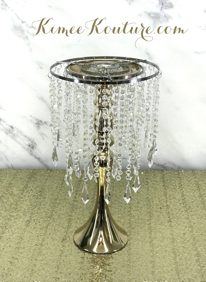 GOLD CHANDELIER STAND With Hanging Crystals. Gold Wedding Etsy