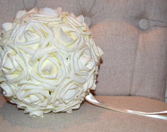 Real Touch Rose IVORY Flower Ball WEDDING CENTERPIECE wedding pomander kissing ball 5" 6" 7" 8" 10" 12" 14" 16"