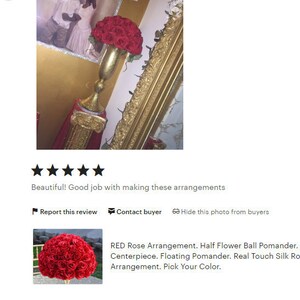 RED Rose Arrangement with PREMIUM Real Touch Silk Roses. Red Wedding Centerpiece. Red Centerpiece. Floating Pomander. Pick Rose Color image 4