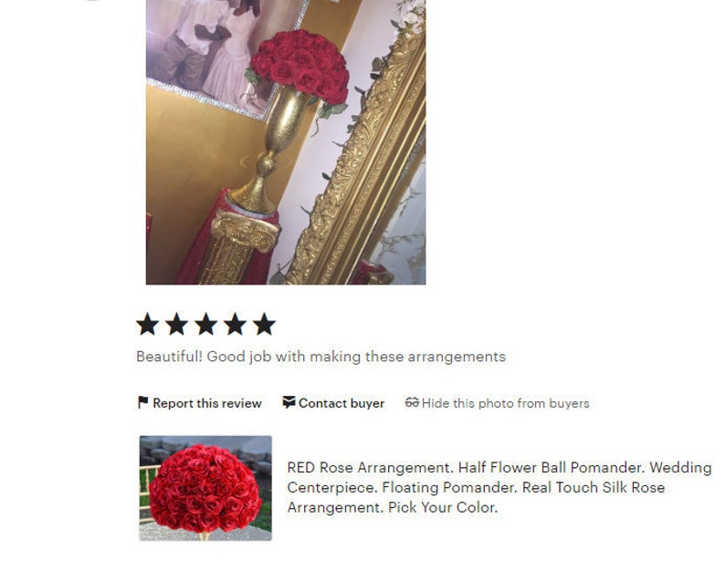 RED Rose Arrangement with PREMIUM Real Touch Silk Roses. Red Wedding Centerpiece. Red Centerpiece. Floating Pomander. Pick Rose Color image 4