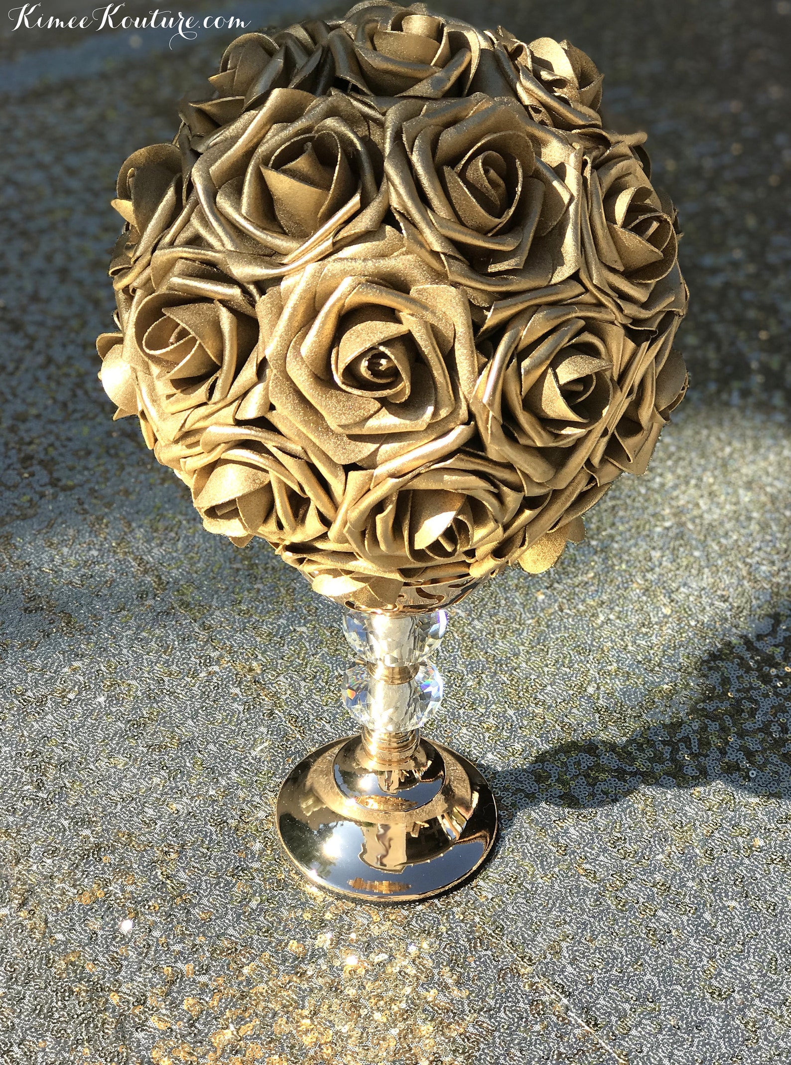 GOLD Centerpiece Stand With CRYSTAL ACCENT. Gold Candle Etsy