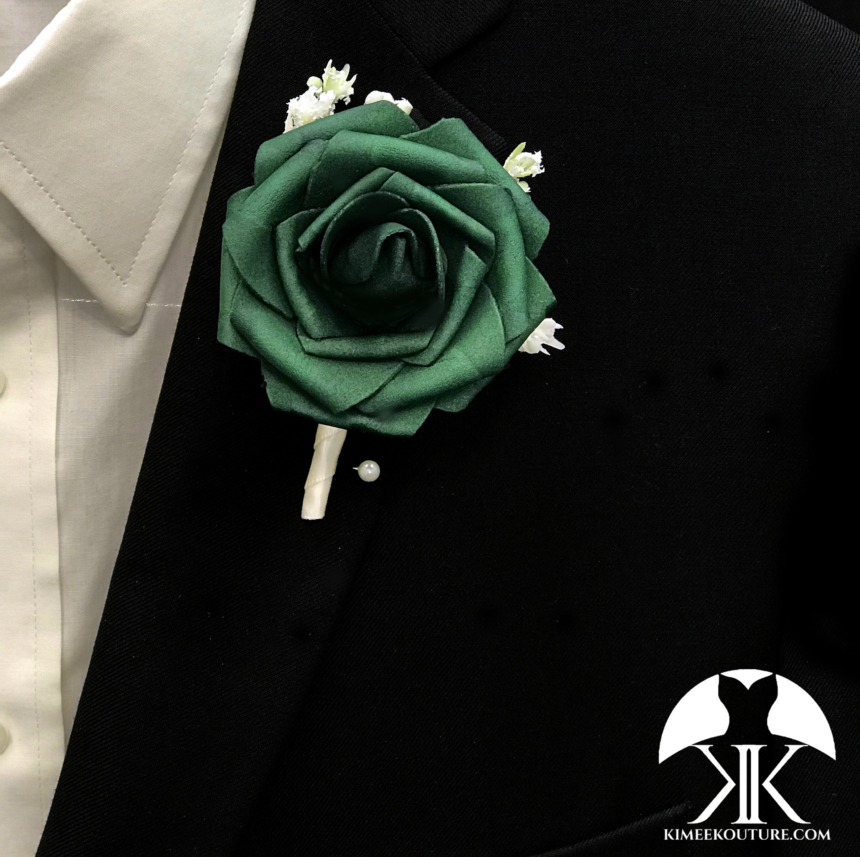 EMERALD GREEN BOUTONNIERE with Baby’s Breath & Lomey Pin. - Etsy