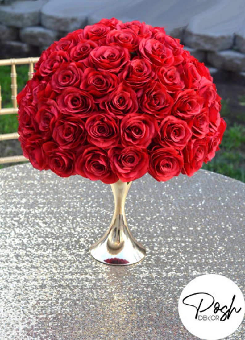 RED Rose Arrangement with PREMIUM Real Touch Silk Roses. Red Wedding Centerpiece. Red Centerpiece. Floating Pomander. Pick Rose Color image 2