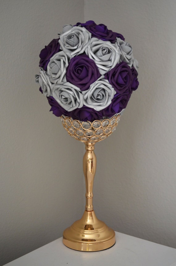Eggplant Silver Flower Ball Wedding Centerpiece Kissing Etsy