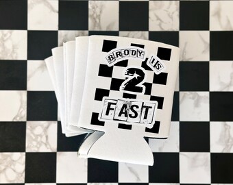 PERSONALIZED 2 FAST Checker Cozies: Set of 5 Drink Cooler Insulator Sleeves For 2nd Birthday Party