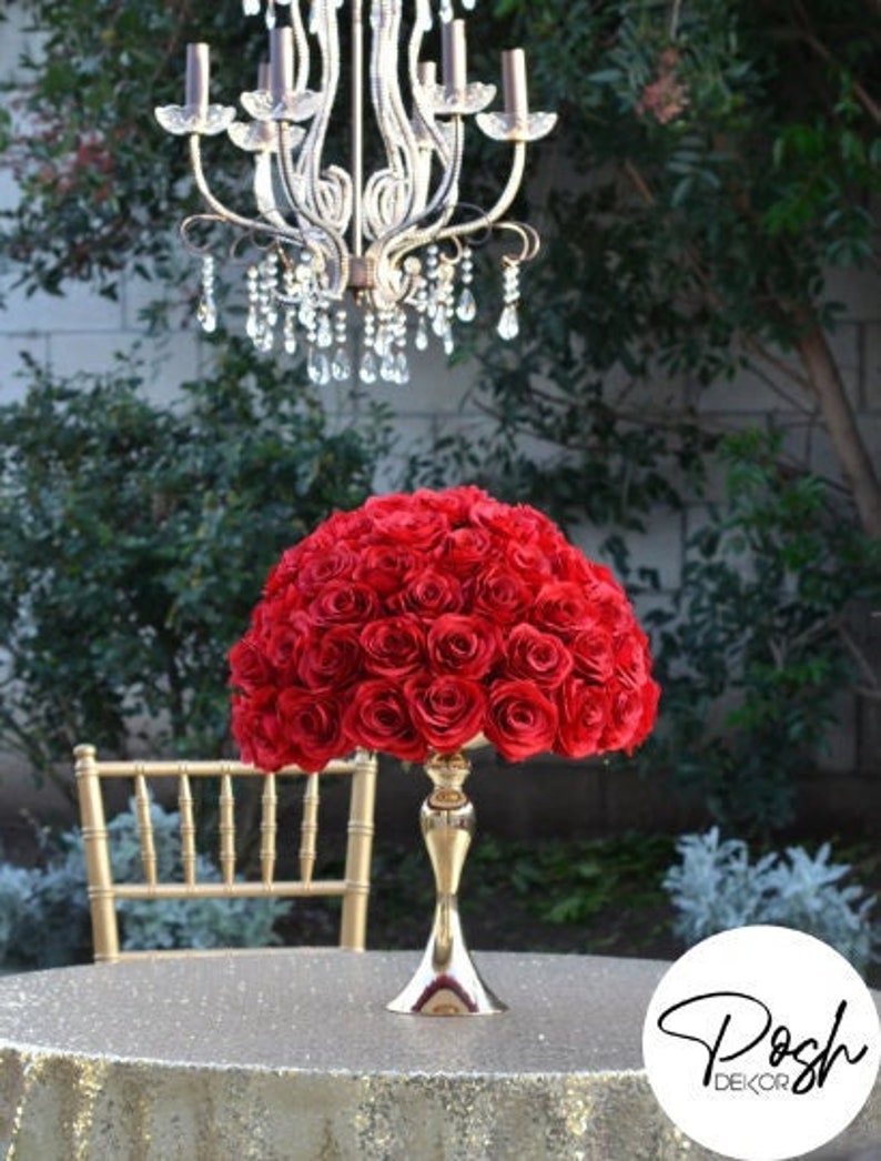 RED Rose Arrangement with PREMIUM Real Touch Silk Roses. Red Wedding Centerpiece. Red Centerpiece. Floating Pomander. Pick Rose Color image 1