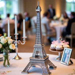 Silver Eiffel Tower Centerpiece: Paris Theme Wedding Decor