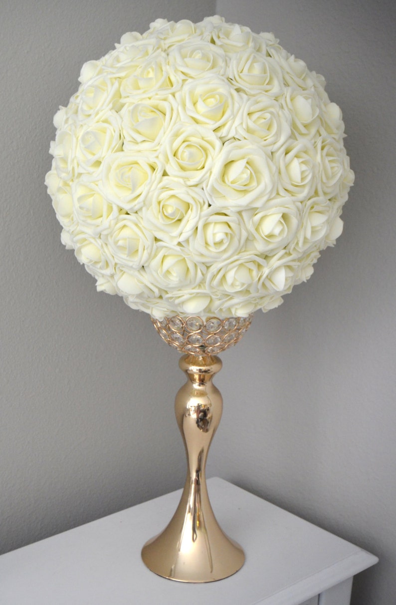 IVORY Flower Ball. Ivory Kissing Ball. Ivory Rose Ball. Ivory WEDDING CENTERPIECE. Flower Girl. Bridesmaid Bouquet. Wedding Decor. image 5