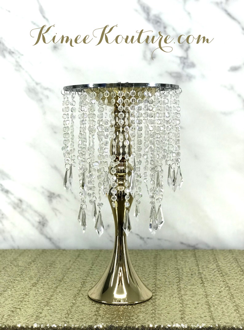 GOLD CHANDELIER STAND With Hanging Crystals. Gold Wedding Etsy