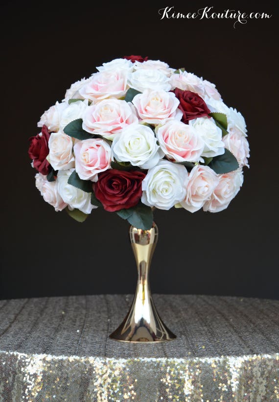 Centerpiece Arrangement With Pink Blush Burgundy And White Etsy