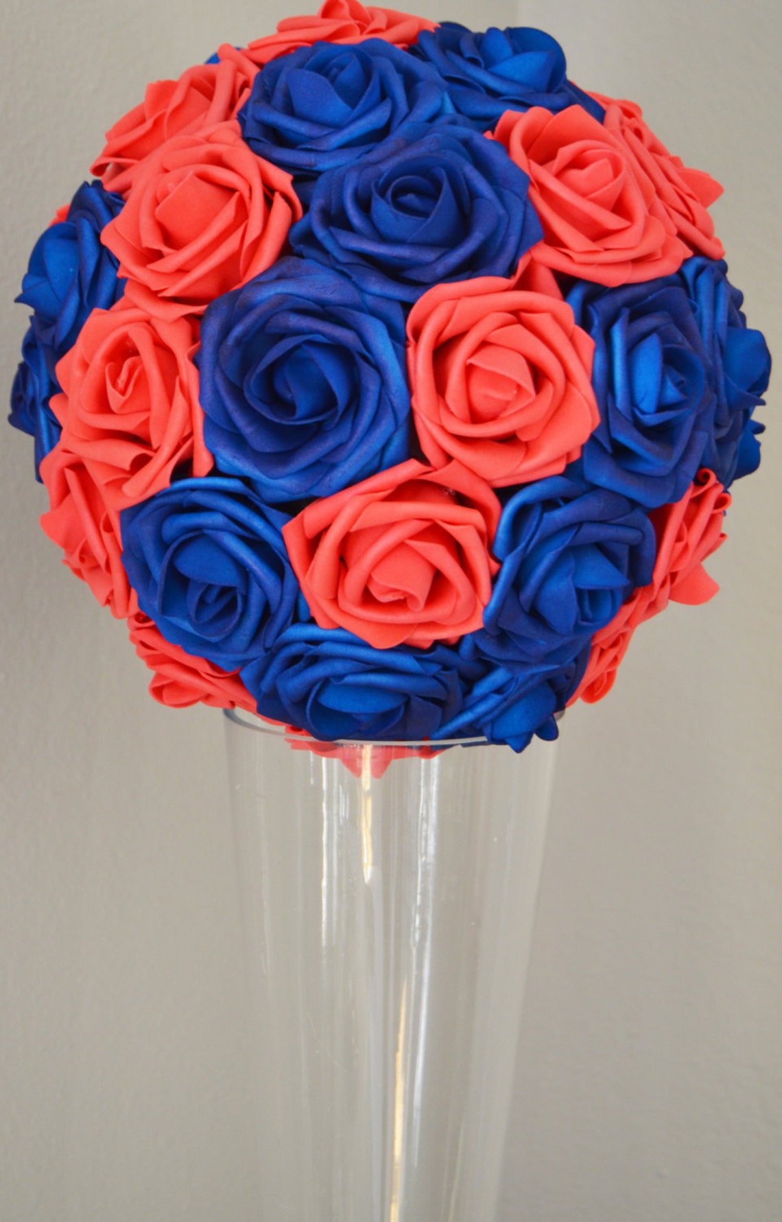 Coral & Blue Kissing Ball WEDDING CENTERPIECE Flower Ball Etsy