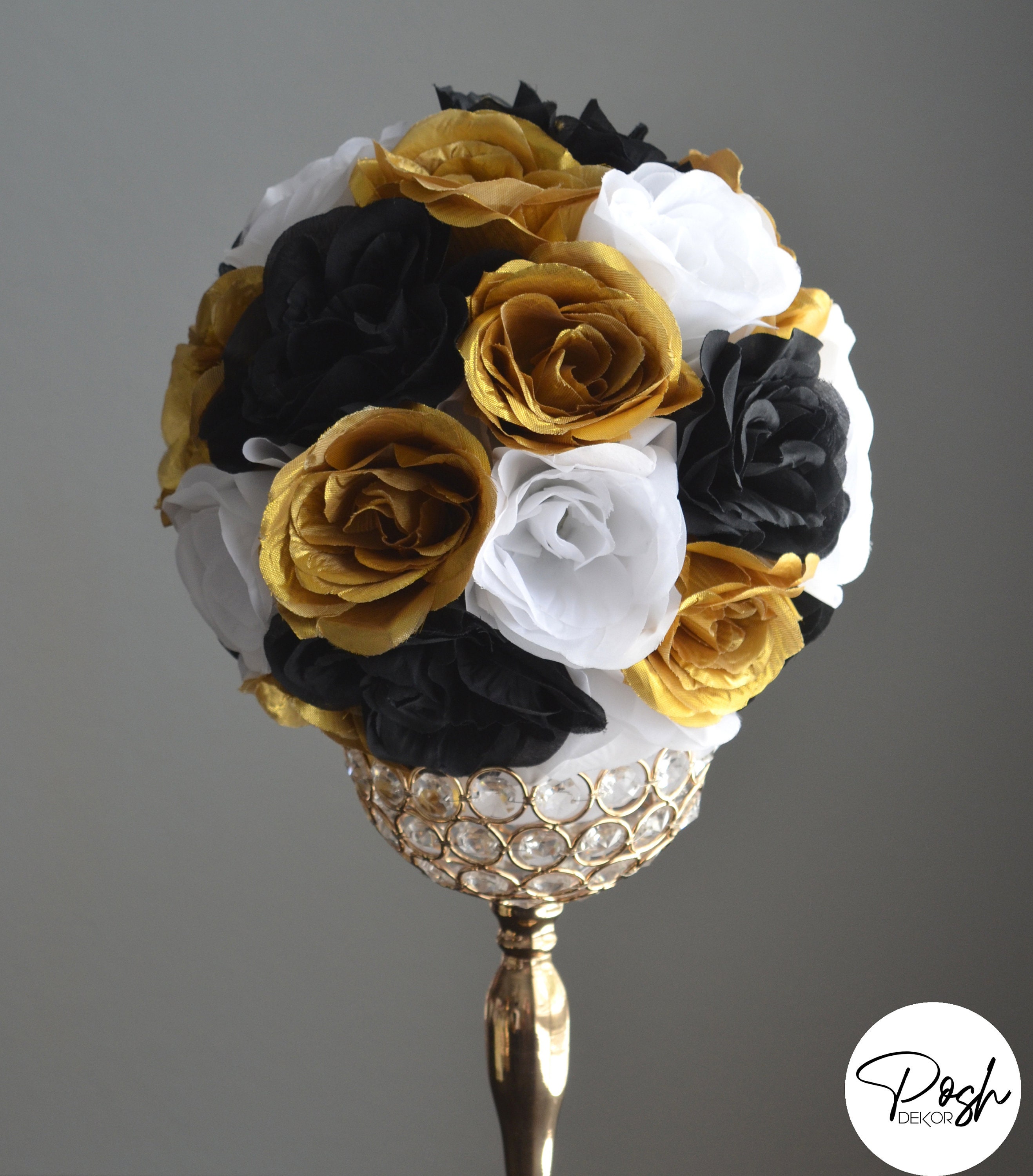 GOLD and BLACK Flower Ball. Gold and Black WEDDING Centerpiece