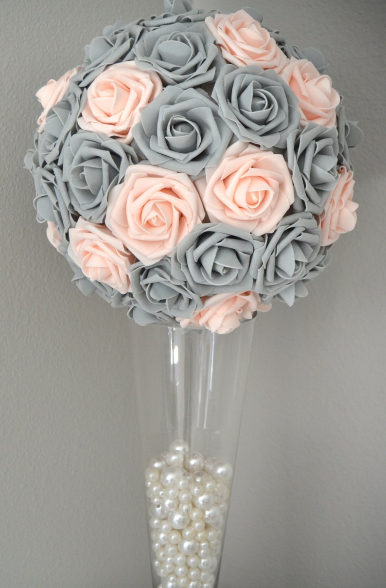 PINK BLUSH GRAY Kissing Ball Wedding Centerpiece Flower Etsy